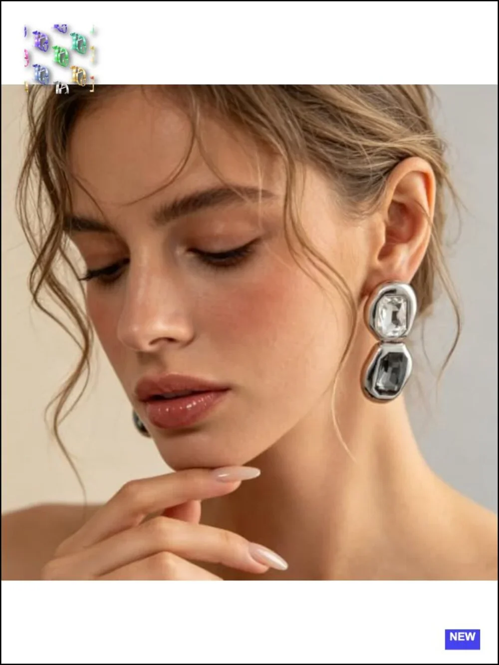 Chunky Rhinestone Dangle Earrings Y2K Statement Geometric Hanging Earrings Party